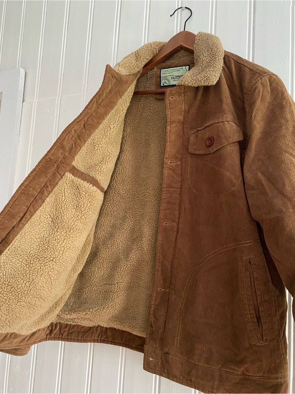 VINTAGE 90s outdoor fashion sports corduroy sherpa lined coat jacket unisex XL - Picture 8 of 10